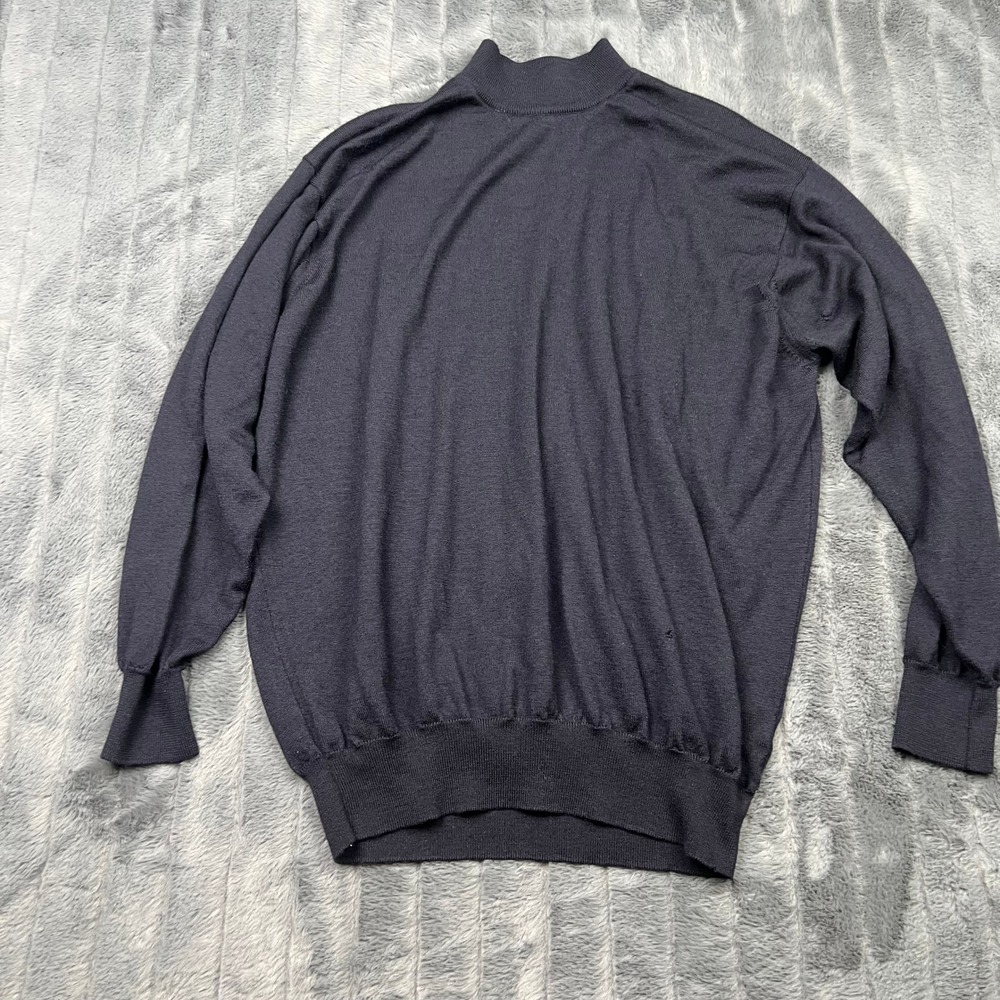 Gran Sasso Italy Navy Blue Wool Silk Cashmere Mock Neck Sweater XXL 13933